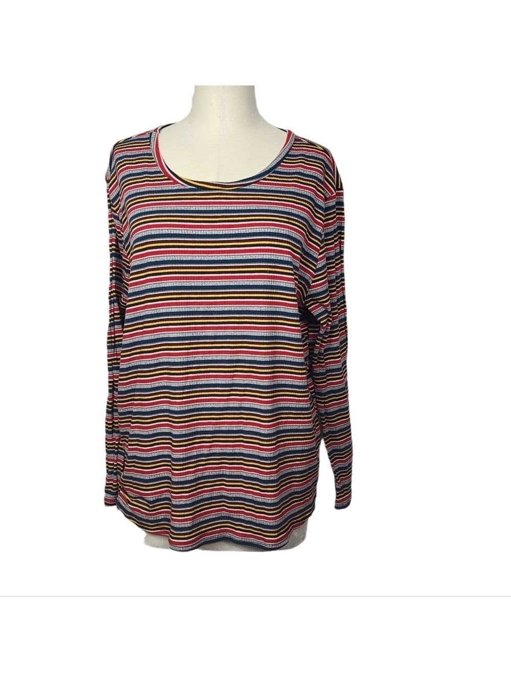 Roommates Colorful Striped Scoop Long Sleeve Shirt 3X